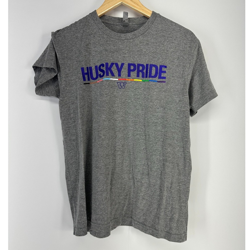 Next Level T-Shirt Mens Medium Gray Husky Pride UW Rainbow LGBTQ College Tee